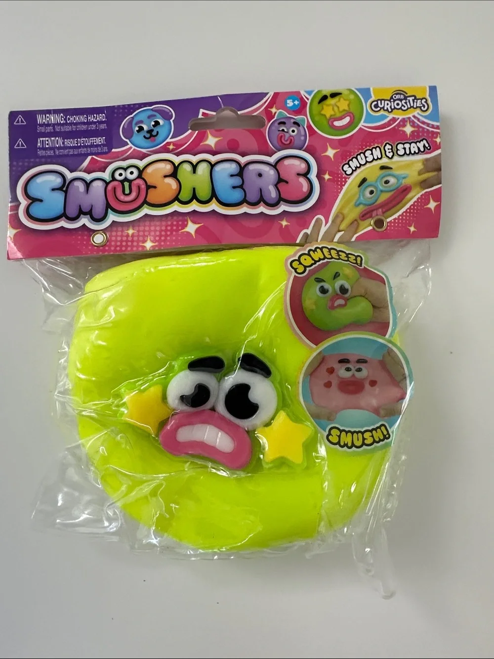SMUSHER Orb Neon Green Star Face Squishy Toy - Funny Sensory Smush Fidget, NEW